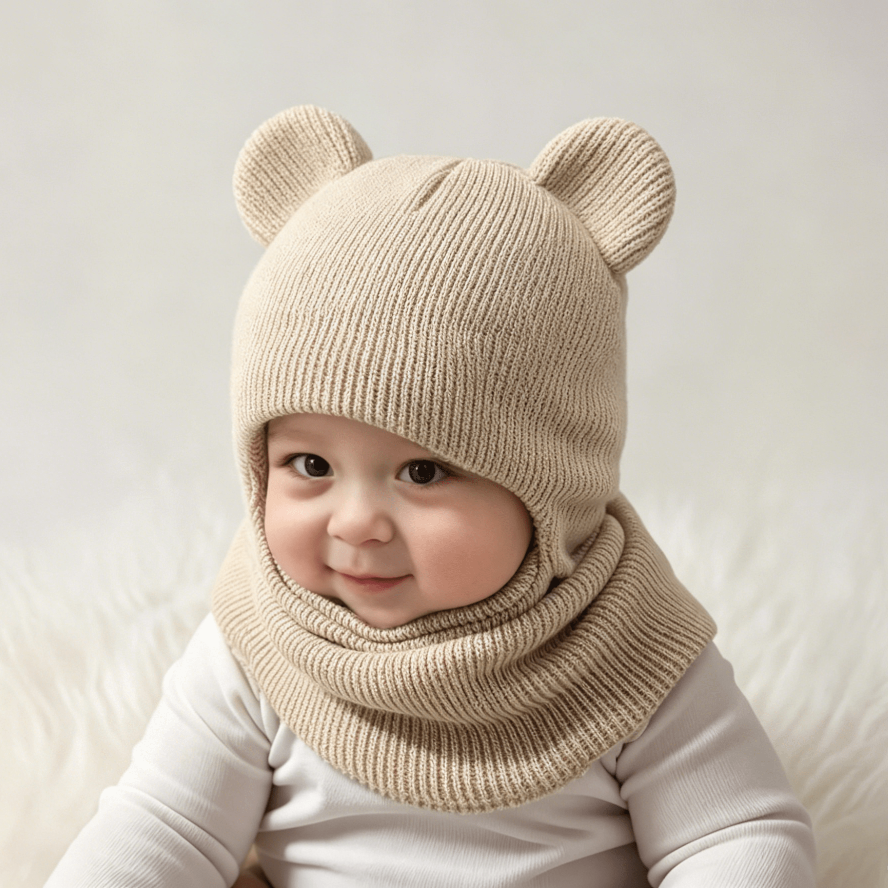 Image of 1pc 0- Comfortable Balaclava Hat For, With Bear Ears And Neck - Knitted Winter Hat, Ideal For Autumn And Winter, Birthday Occasions, Casual Wear, Holiday Gift, Design, Soft Texture, Beanie