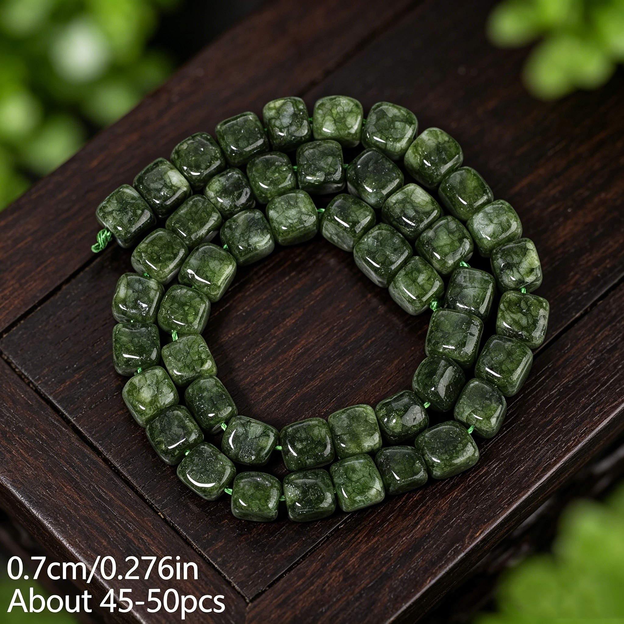 TEMU 7mm Natural Chalcedony Stone Beads - Dark Green Suitable For Making, Square Or Curved Base Beads For Bracelets, Necklaces, Earrings, Handicrafts