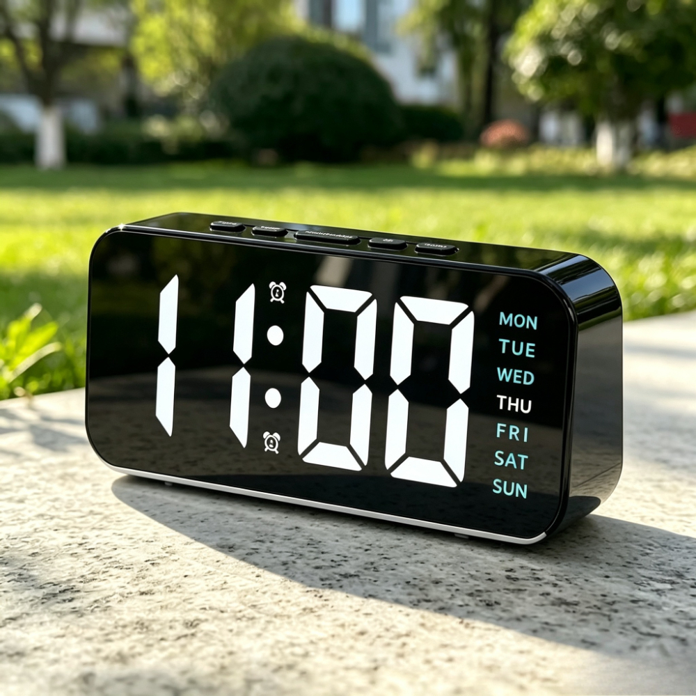 TEMU 1pc Compact Multifunctionaldigital Alarm Clock With Date Display And Usb Power, Dual Alarm Display- Stylish Rectangular Design, Ideal For Home