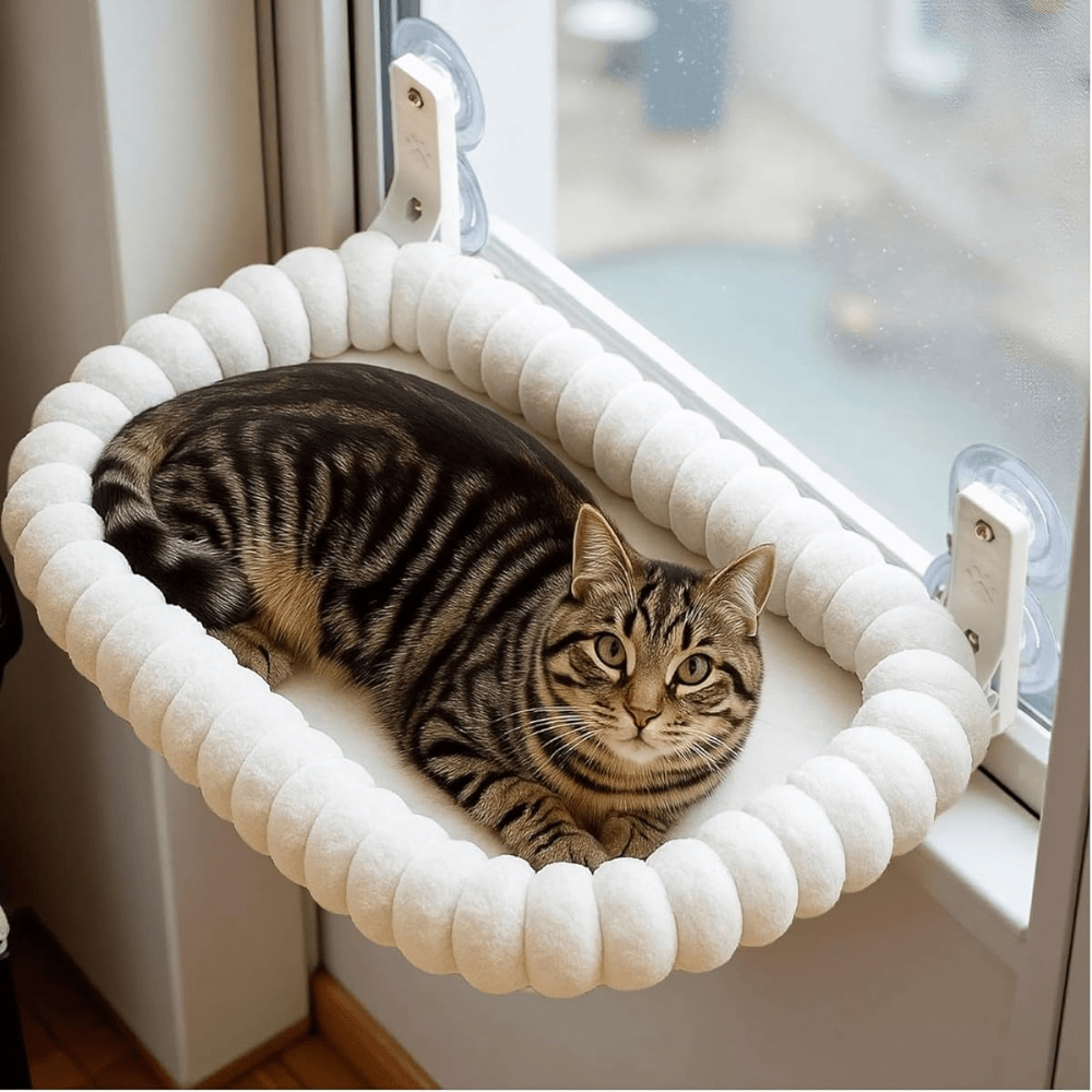 Cat Window Hammock With 4 Strong Suction Cups And Frame, Removable Washable Cover, Supports 18kg For Large Cats, Spacesaving Pet Perch