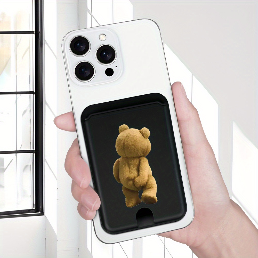 TEMU Creative Magnetic Card Holder, 1pc, , Unique Bear , Compatible With Iphone 16 15 14 13 12 Pro Mimi Series, Strong Magnetic Wallet And Card Case,