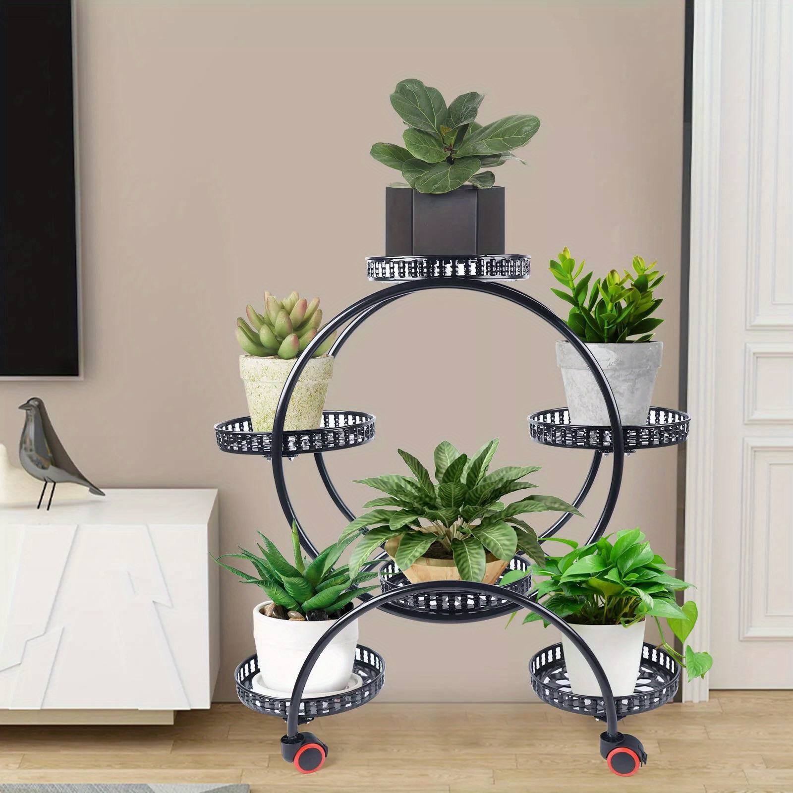 

6-tier Metal Plant Stand With Wheels – Outdoor Flower Ladder For Office, Yard & Home Decor, Portable Design With Flexible For Pots