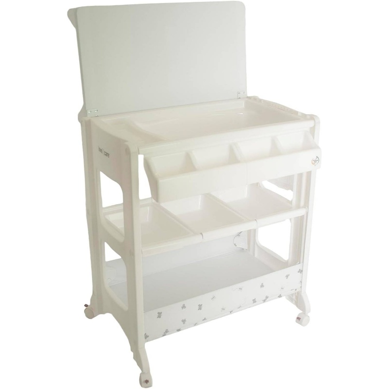Little Farm Change Table with Adjustable Harness, Lockable Castors & Removable Bathtub - Heavy-Duty Non-Wood Diaper Changing Table for, ' Bathroom - Lockable Pad & Sturdy Frame