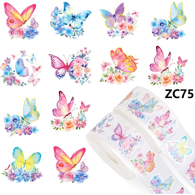 E-shop Geschenk Deko Aufkleber 500 Stück Schmetterling Aufkleber Rolle Frühlingsblumen Papieraufkleber 9 Aquarell Selbstklebende Deko Aufkleber