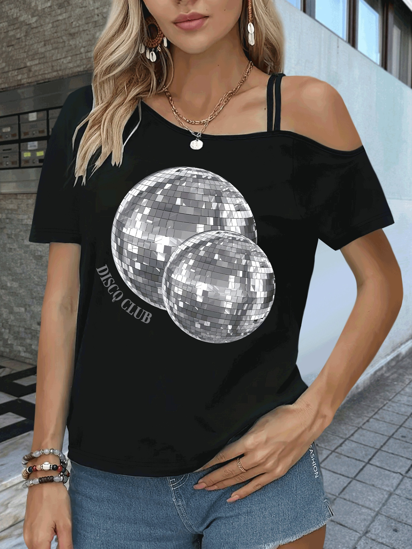 discq club women's casual short sleeve top black stretchy Temu