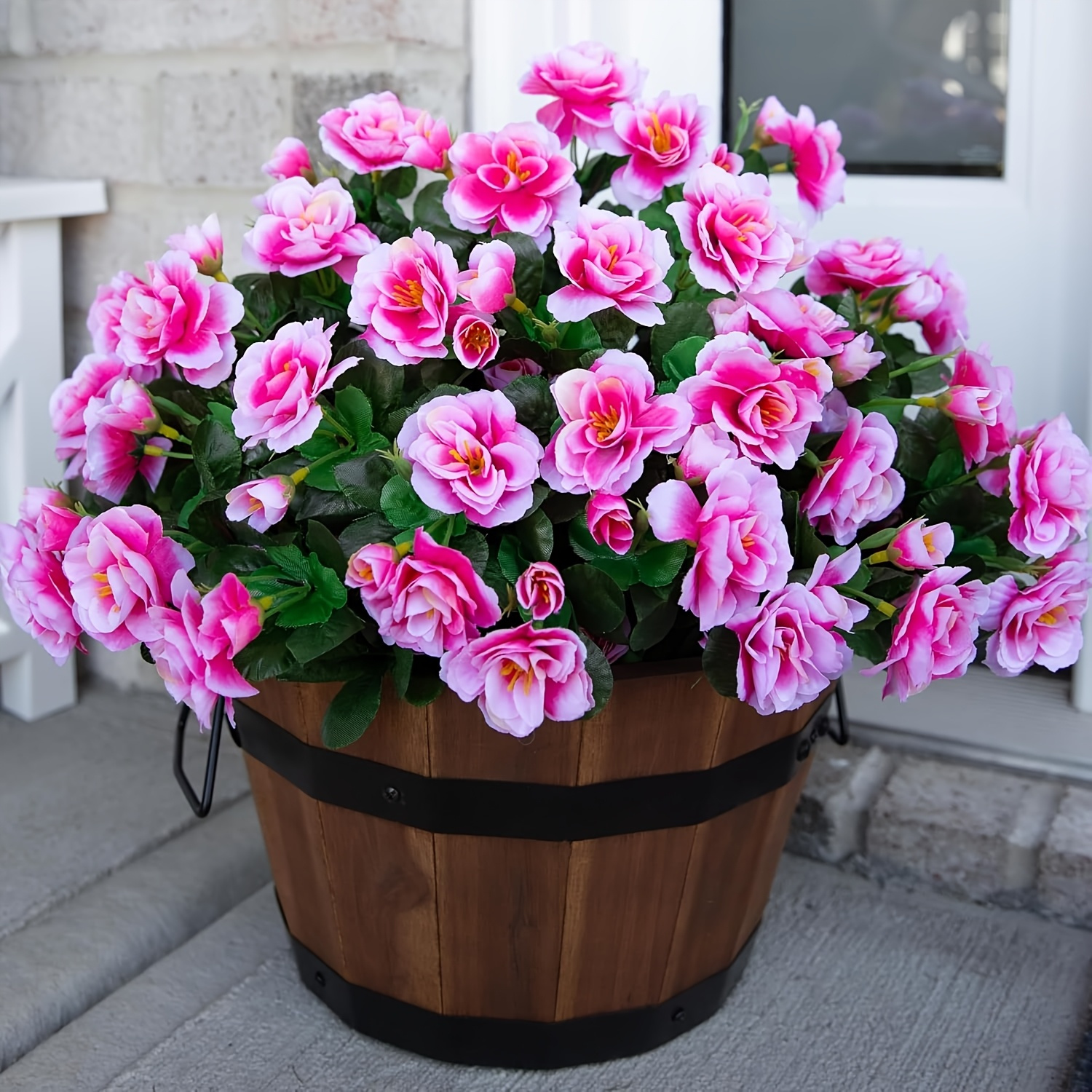 Image of 5 Bundles Uv Artificial Camellia - Outdoor Faux Philodendron Plants For Patio, Porch, Balcony- Plastic Fake Decor()