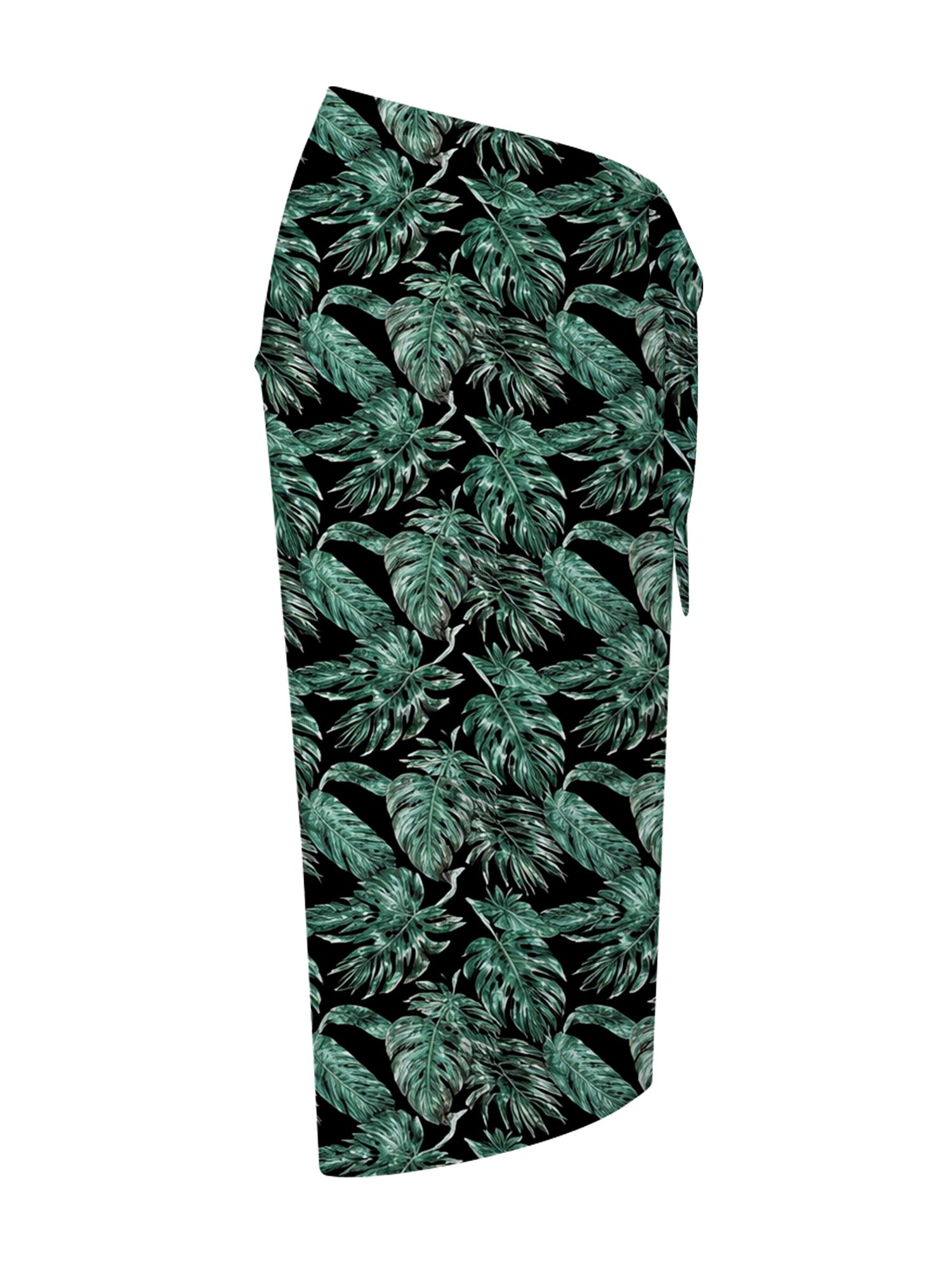 Tropical Leaf Pattern with Dark Green And Black Background Featuring Palm Leaves And Foliage Design on Swimwear Set Female Exquisite Printed Pattern Bikini Exquisite Bikini And Skirt Set