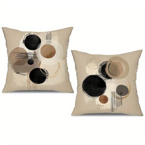 item picture 2pcs square pillowcase set beige cushions with abstract circles home sofa decoration holiday decoration cushion cover pillowcase pillow insert not included