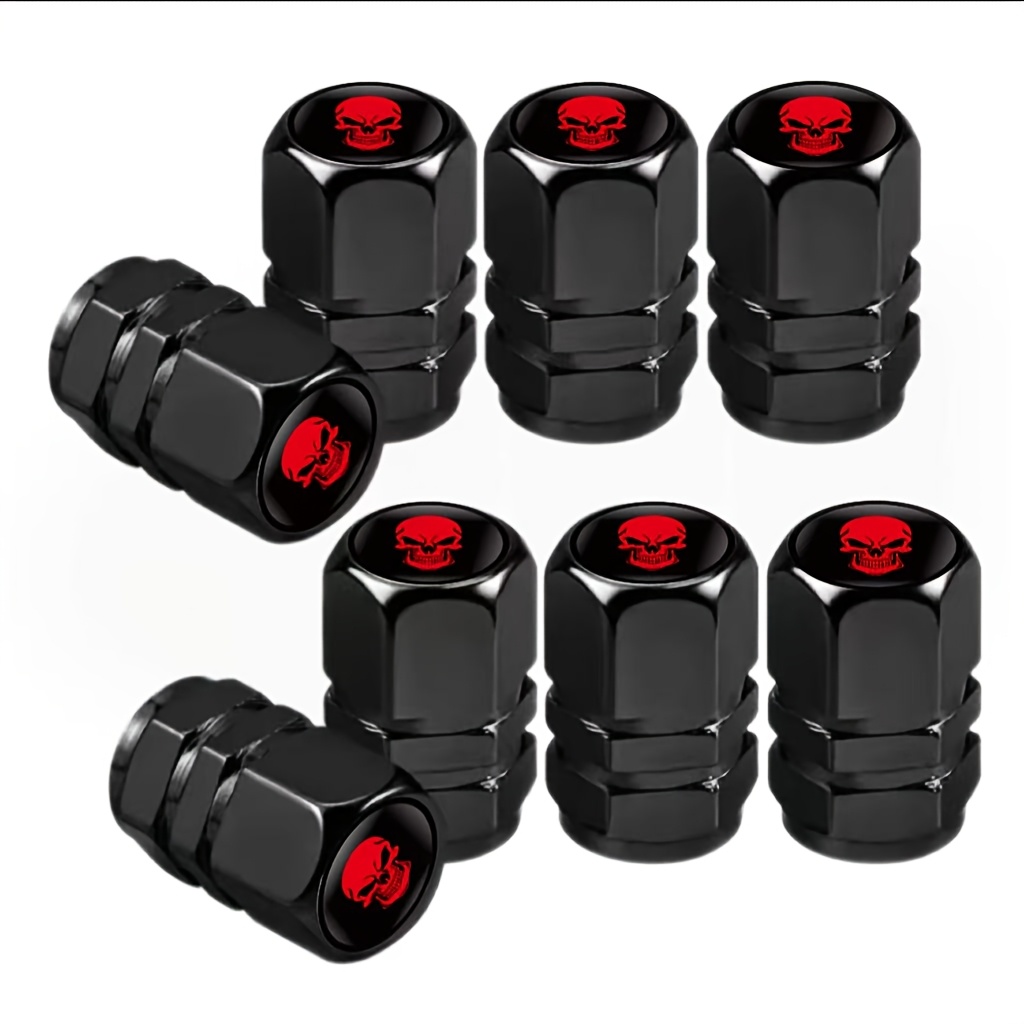 4pcs Set Of Black Hexagonal Aluminum Alloy Valve Covers With Design, Suitable For Cars, Trucks, Motorcycles, And Bicycles. Stylish And Durable, Universal Vehicle Valve Dust Covers