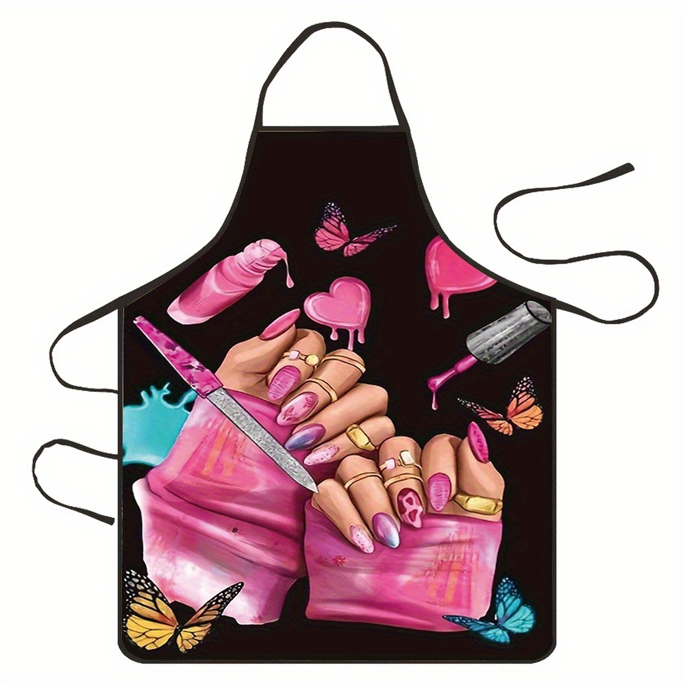 TEMU 1 Unisex Kitchen Apron With Hand, , And Nail Polish Designs
