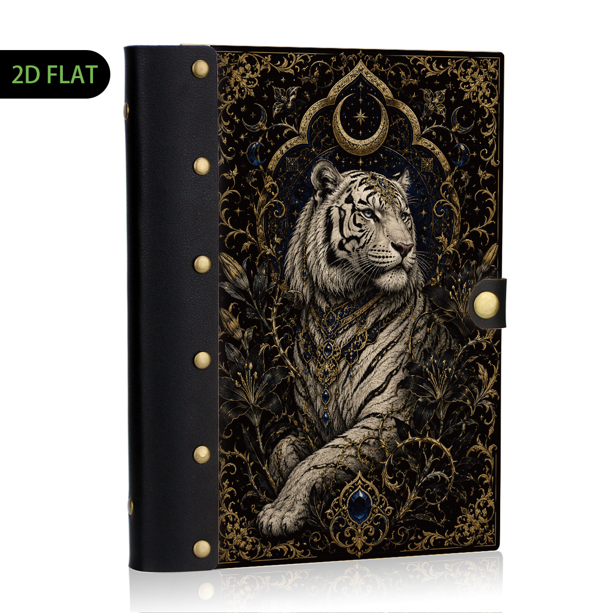 TEMU 1pc Sapphire White Tiger Thorn Lily Wood Leather Binder Notebook, Refillable Loose Leaf, 2d Flat Hard Shell Metal Rivets, Premium Eye-friendly ,