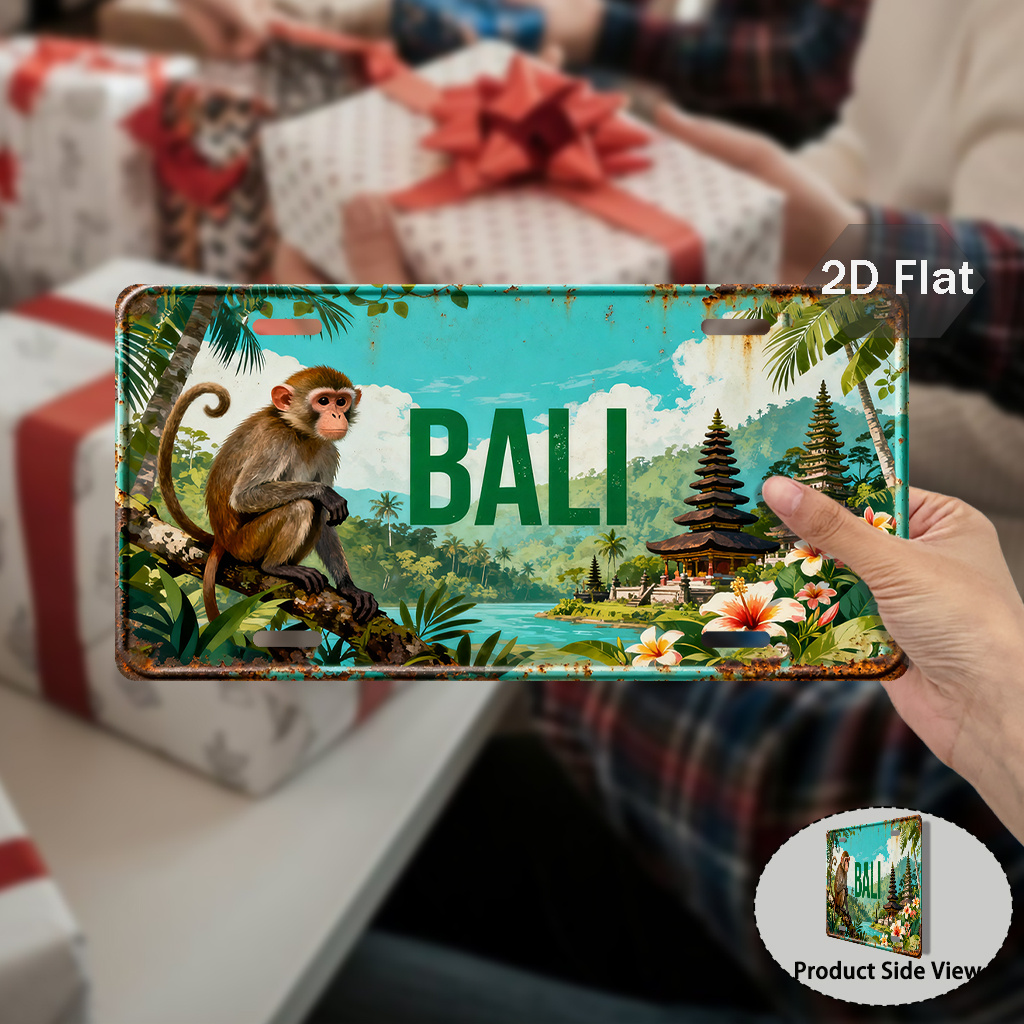 TEMU For Decorative Use , 2d Flat - 1pc Vintage Bali Monkey Decorative Sign - Indonesian-themed Car Sign With Balinese Text, Fit For Vehicles, Matte