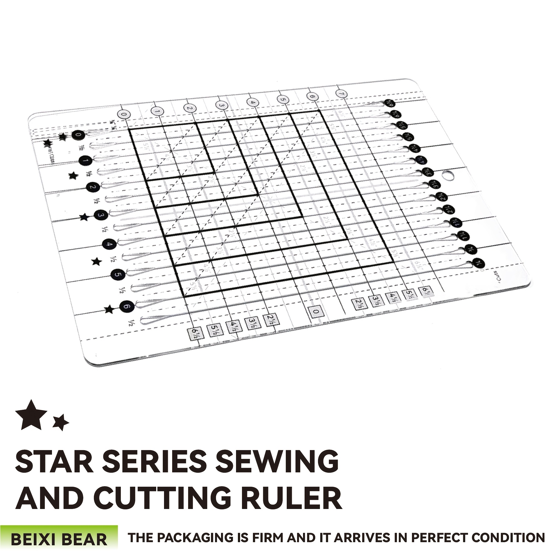 TEMU 1pc Star Pattern Cutting Quilting Ruler, 14 Cutting , Anti-slip Particle Design, For Precise Fabric Cutting 12.5 Inches X 8.5 Inches Quilt Ruler