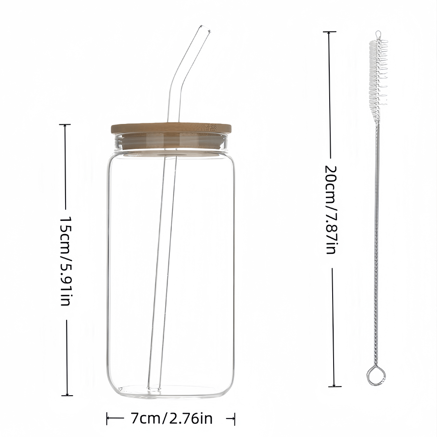 TEMU 1/2 Set Of High Borosilicate Drinking Glasses, Including A 500ml Water Cup With Lid + Glass Straw + Straw Brush, A Cute Reusable Glass Bottle,