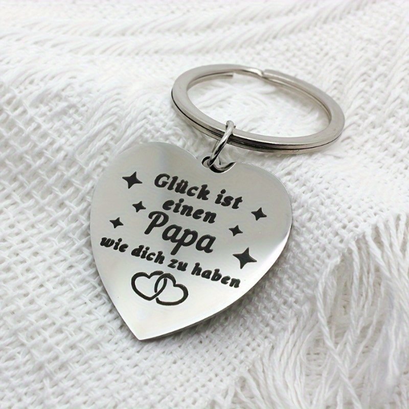 Image of 1pc Stainless Keychain For Dad - "luck Is Having A Dad " Engraved Message With Stars And Hearts - Perfect Gift, Street Style Keepsake For Men, Gifts For Dad