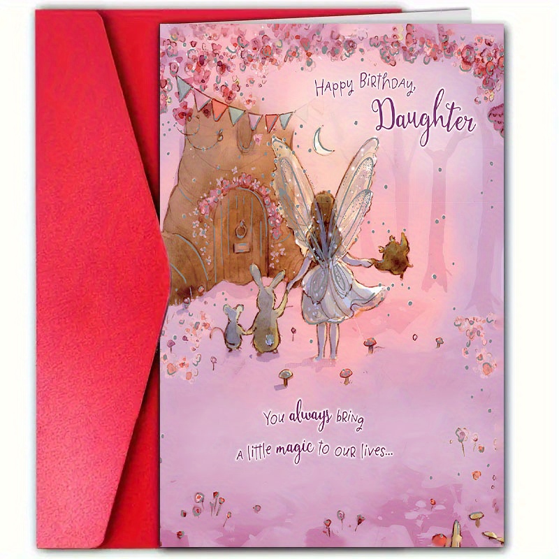 TEMU A Whimsical Birthday Card For A Fairy With An Envelope, Measuring 4.72 Inches X 7.09 Inches - Featuring A 'happy Birthday Daughter' Design With