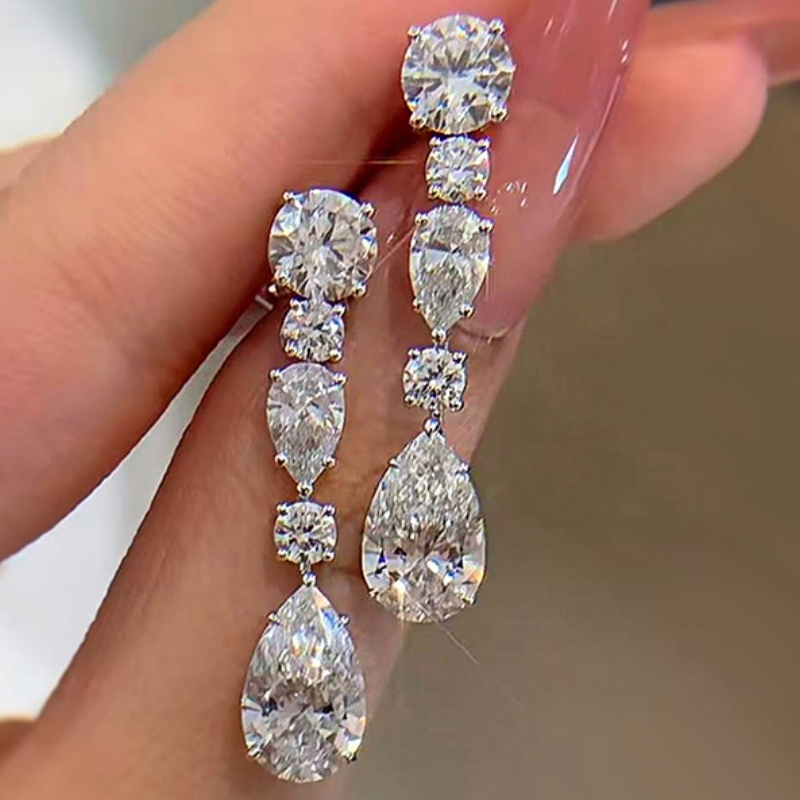 TEMU Exquisitos aretes largos colgantes de circonita sintética , elegantes para mujer, para uso diario, fiestas y , regalos, joyería de banquete con