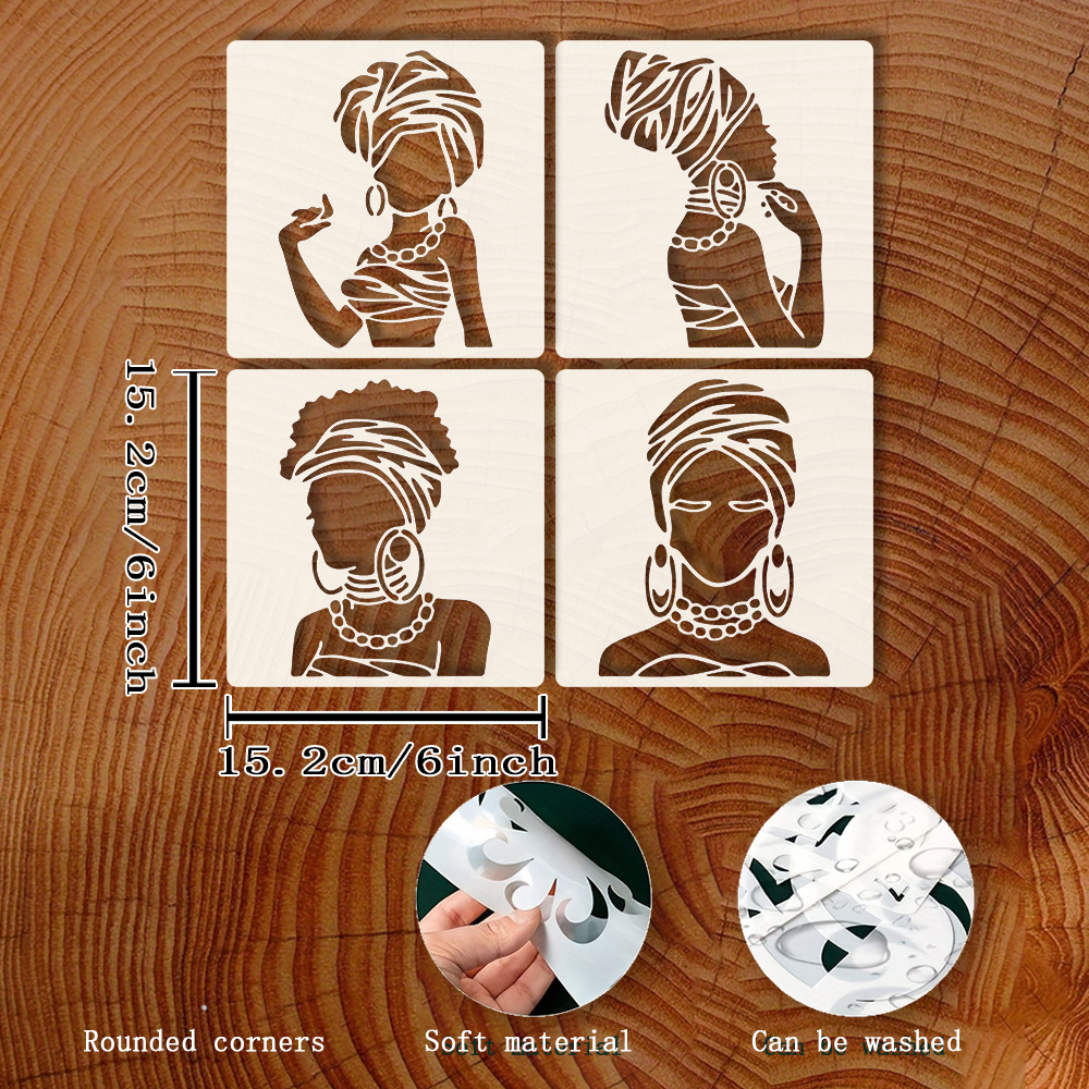 9 Pack African Tribal Stencils For Painting - Reusable 6x6 Inch Templates For Wood, Walls, Canvas