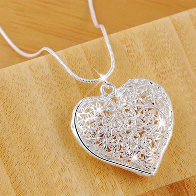 

1pc 925 Silvery-plated Heart Pendant Necklace, Sexy Hollowed Out , For Women Man Fashion Party Accessory, Christmas Gift Idea