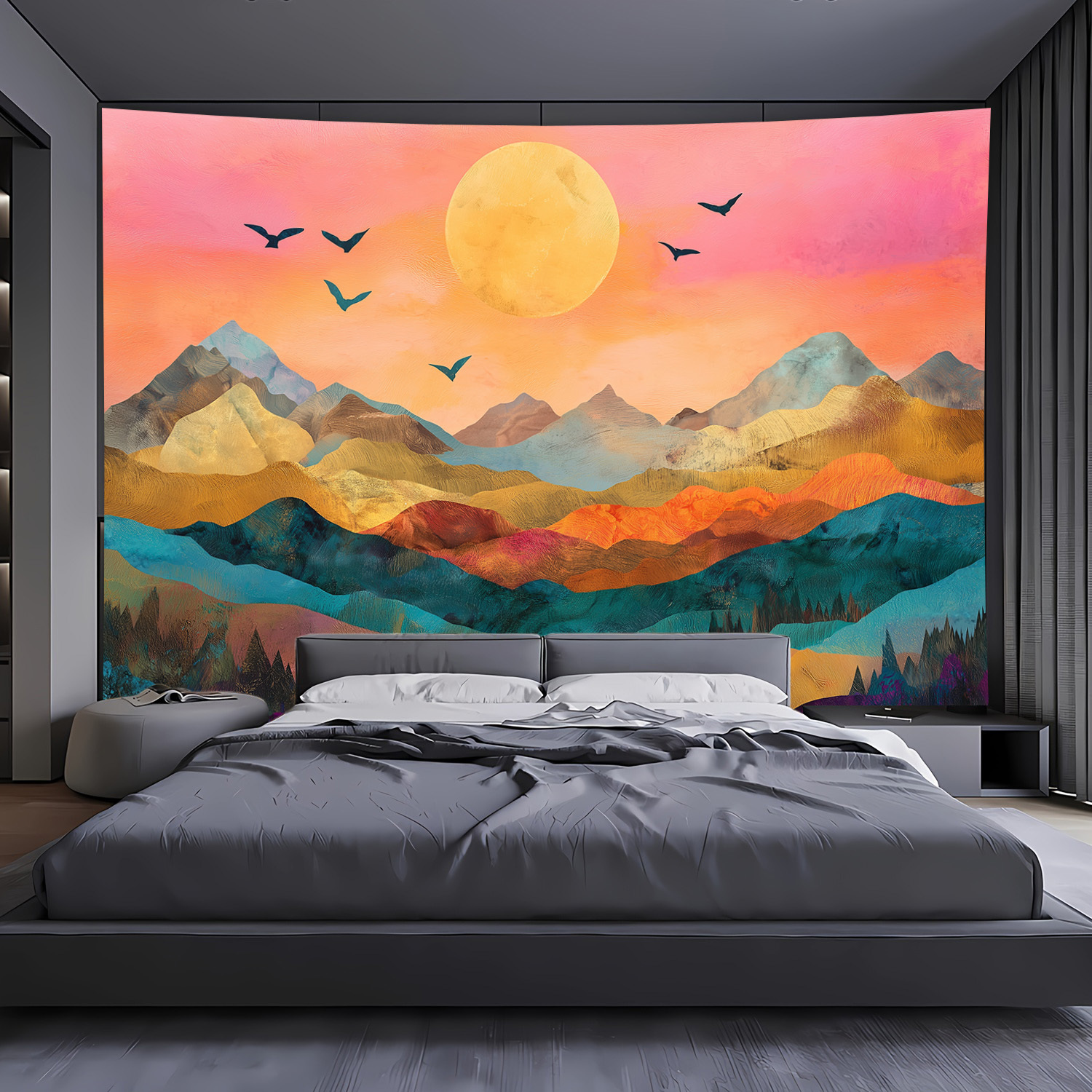 Vibrant Mountain Landscape Tapestry Wall Hanging For Bedroom Home_voghion.com