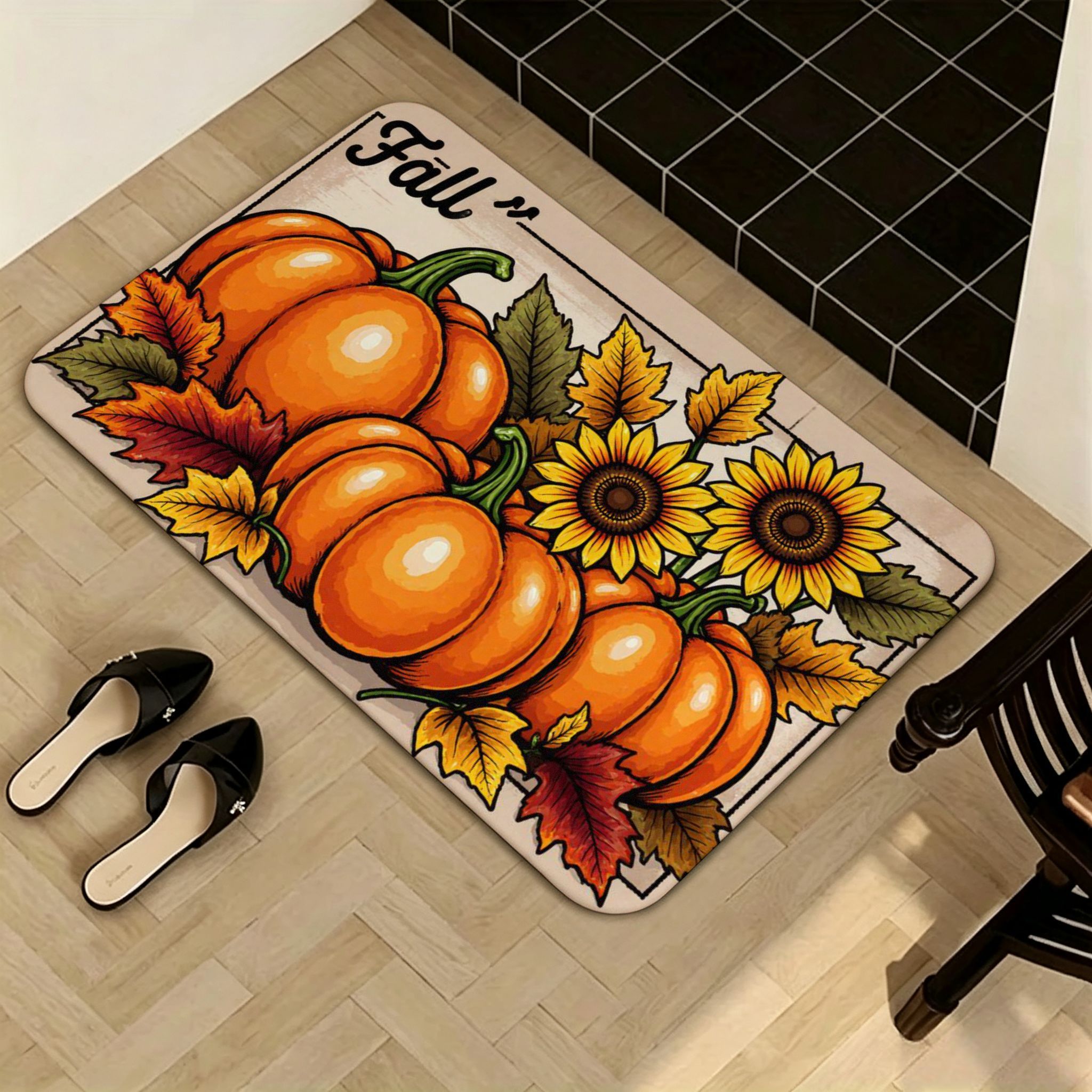 item picture doormat fall pumpkin sunflower door mat non slip absorbent entrance rug seasonal   home decor for kitchen bathroom living room   thanksgiving halloween housewarming gift for  