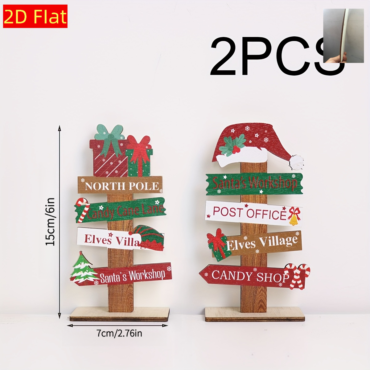 TEMU 2d Flat 2pcs Christmas Wooden Ornaments, Holiday Party Decoration Supplies, Used For Christmas Home Decor Arrangement, Christmas Desktop