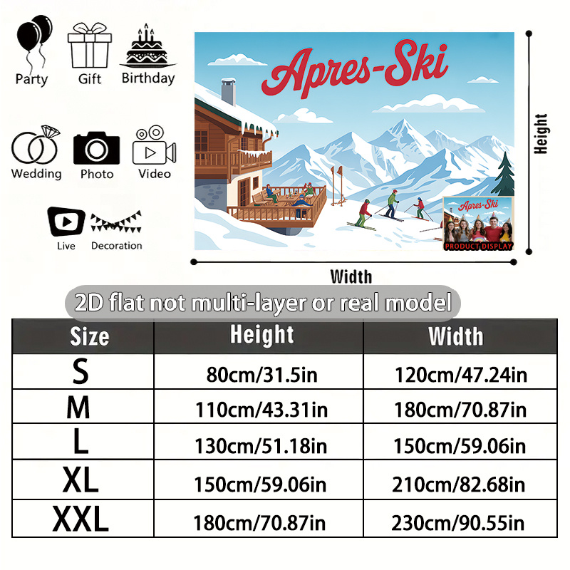 TEMU 2d Flat, 2d Flat - 2d Flat, 2d Flat - 1pc A Flat 2d Banner Featuring A Skiing Scene With A Cabin And People, Perfect For AprÃ¨s Ski Events, Made
