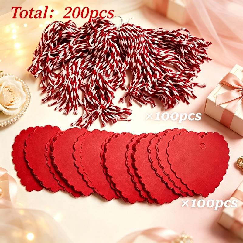 TEMU 200-count Red Heart-shaped Card Stock (100pcs Red And 100pcs ), Valentine's Day Heart Greeting Cards, Heart-shaped Label Stickers, Blank ,