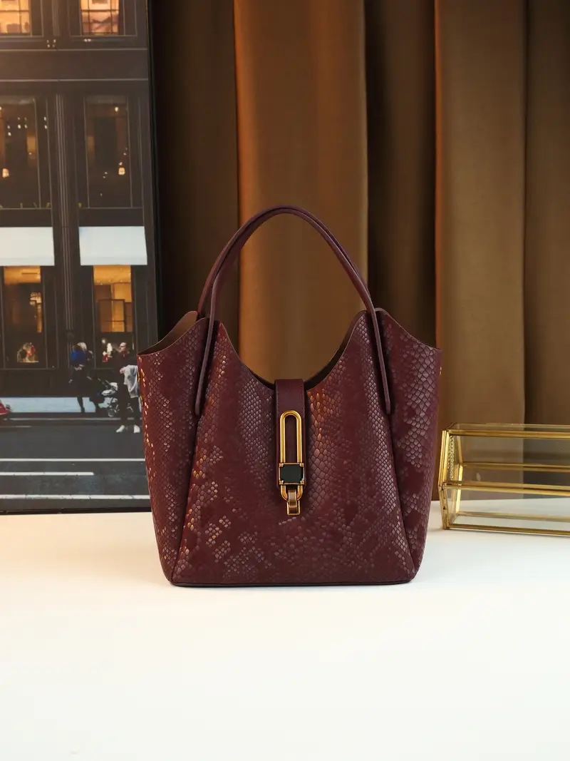 Coffee Gradient Snake Print Bucket Bag shoulder carry