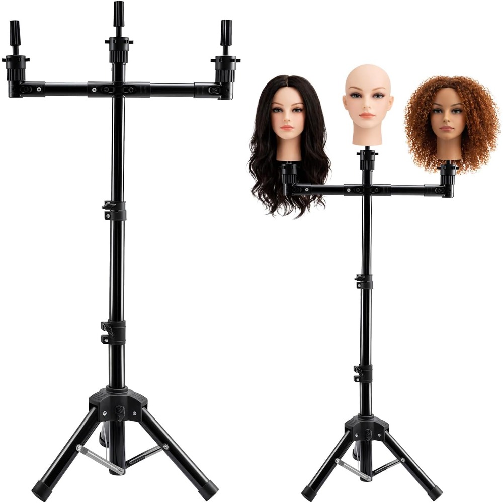 Triple Adjustable Wig Stand With Non-slip Base & Carrying Bag - Heavy-duty Tripod Wig Holder Suitable For Hairdresser Training, Salon Display, Wig Display, 26-50 Inch Height Adjustable Floor Stand For