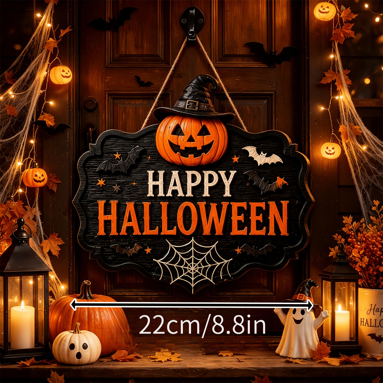 TEMU 2d Flat, 1pc Happy Halloween Door Sign, Pumpkin Bat Decorative Welcome Sign, Halloween Style Pendant, Drop And Decorative Knot, Autumn Porch