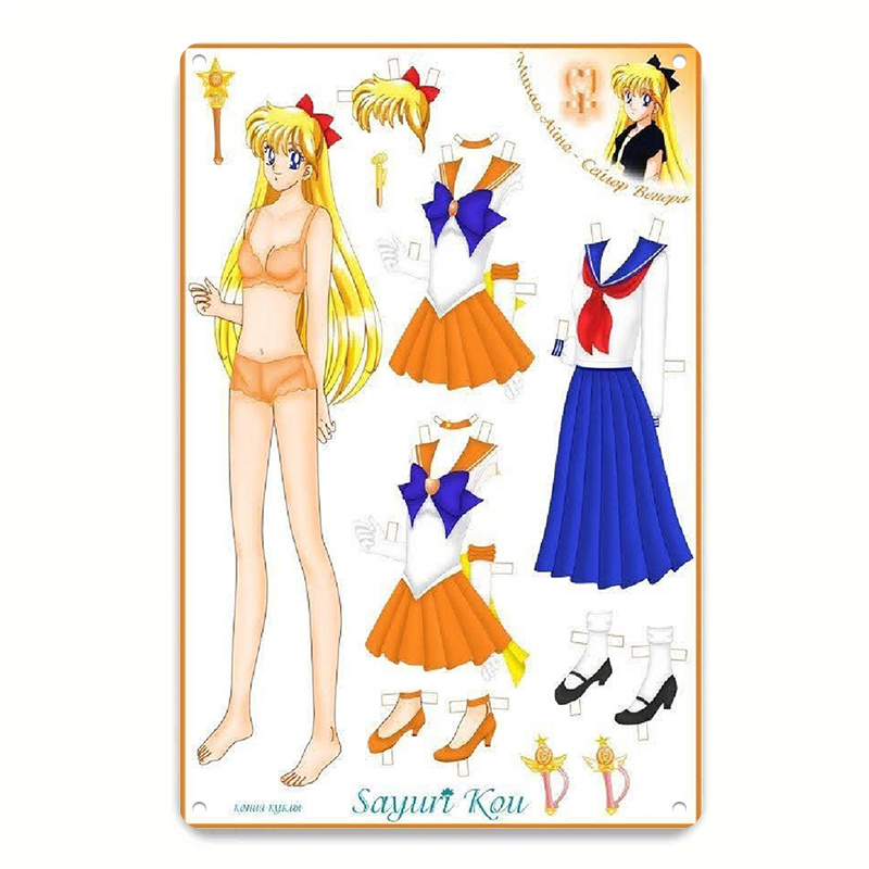 1pc Retro Tin Sign   Paper Doll Set: Customizable Character Model Collection, 30.48x20.32 cm, 2D Flat,   Room Decor