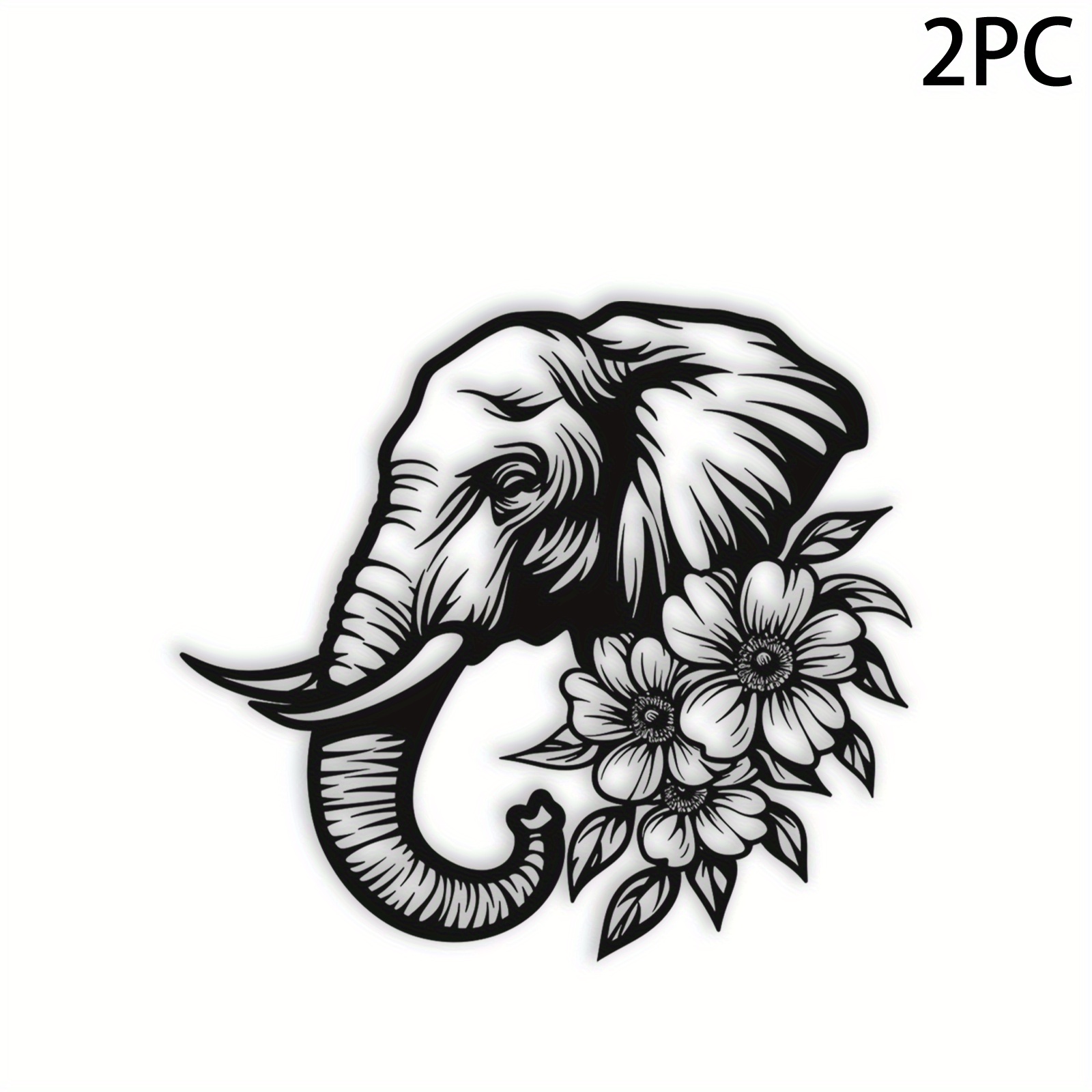 Waterproof Elephant And Vinyl Sticker | Durable Self-adhesive Decal For Notebooks And Bottles, Artistic And Black With Detailed Flowers, Made Of Plastic