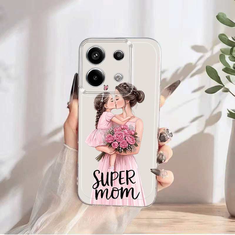 Etui za telefon - Roza etui za telefon z motivom in hčerke, primeren za Redmi 10 12C 13 14C + A3 Note 8 11S 12 13 14Pro+ Xiaomi 10T 11 Lite 13T