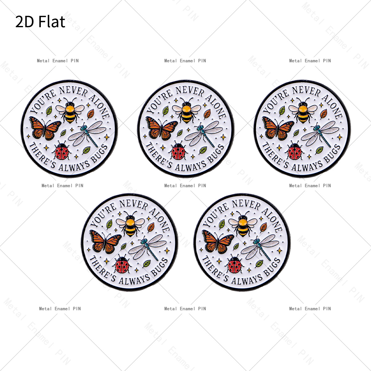 TEMU 2D Plat 5pcs/Set Pièce de Rangement Amusante avec "Tu Es , Toujours des Insectes" Spots Émaillés et Broches pour Sacs à Dos, Sacs, Décoration