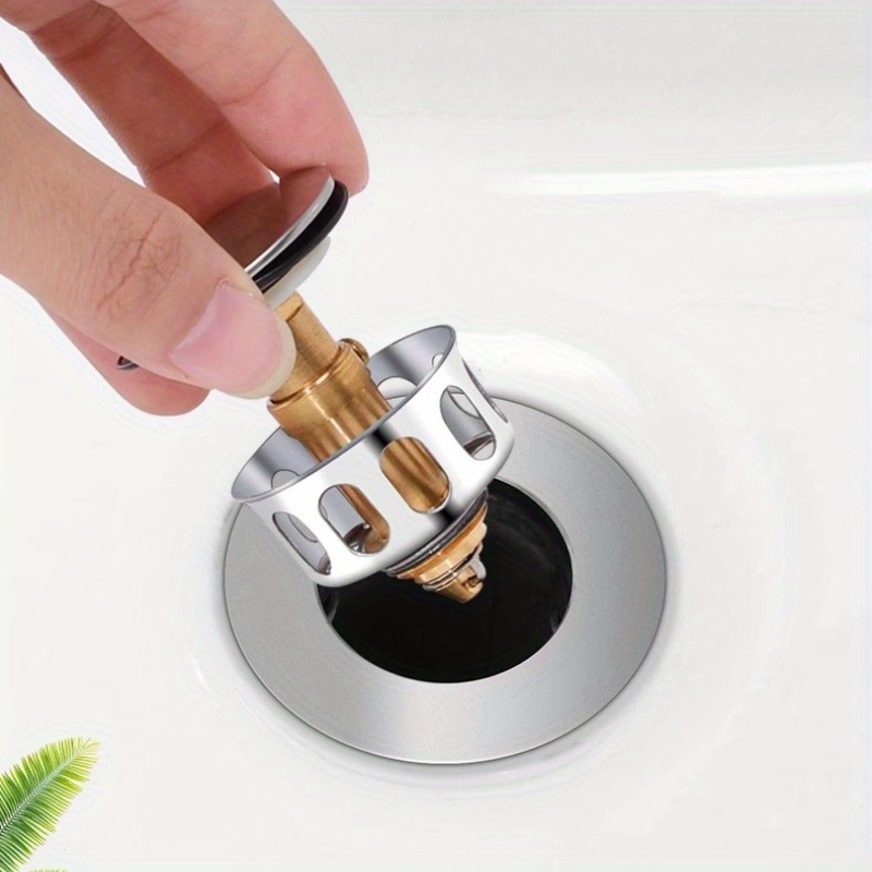 

Universal Pop-up Drain Stopper, Metal Filter Valve, Hair , Bathroom Accessory, Kitchen Sink Strainer Plug, Brass Material, For Bathtub And Basin