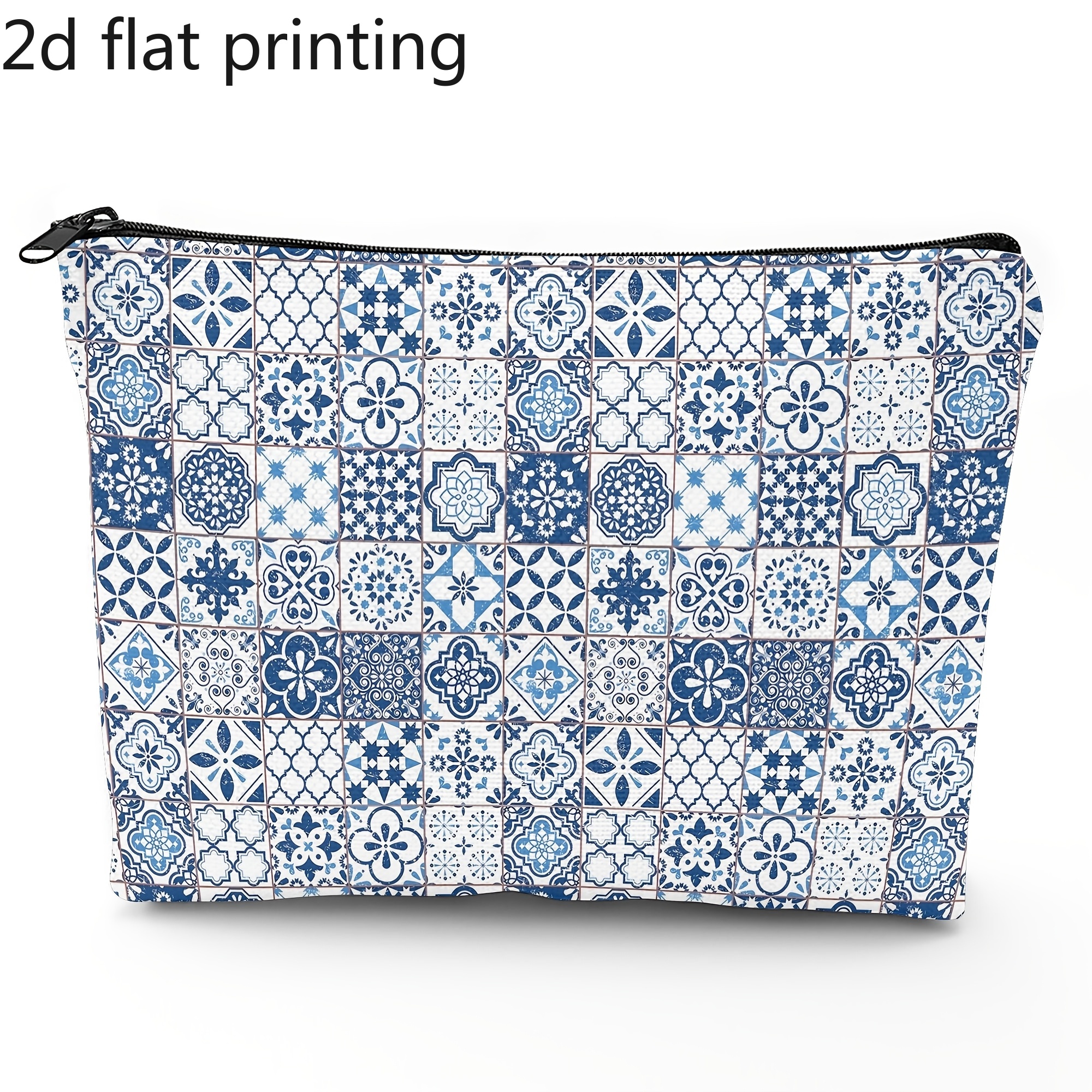 TEMU Estampado 2D, un neceser de maquillaje elegante con de azulejo portugués, como regalo o para uso personal, una opción para entusiastas de , con