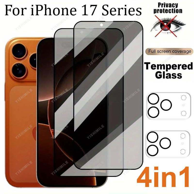 E-shop 2 Stück Privatsphäre-Schutzglas Bildschirmschützer + 2 Kameraobjektivschoner für iPhone 13 Plus 16e 17 Air, -Spy Design mit Doppelschutz,