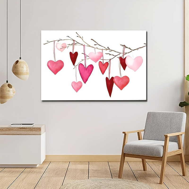 

1pc Romantic Heart Canvas Wall Art - , Wrapped Canvas With Pink & Design For Valentine's Day - Ideal For Bedroom & Office Decor, Gift, Heart Decor, 2d, Room Decor