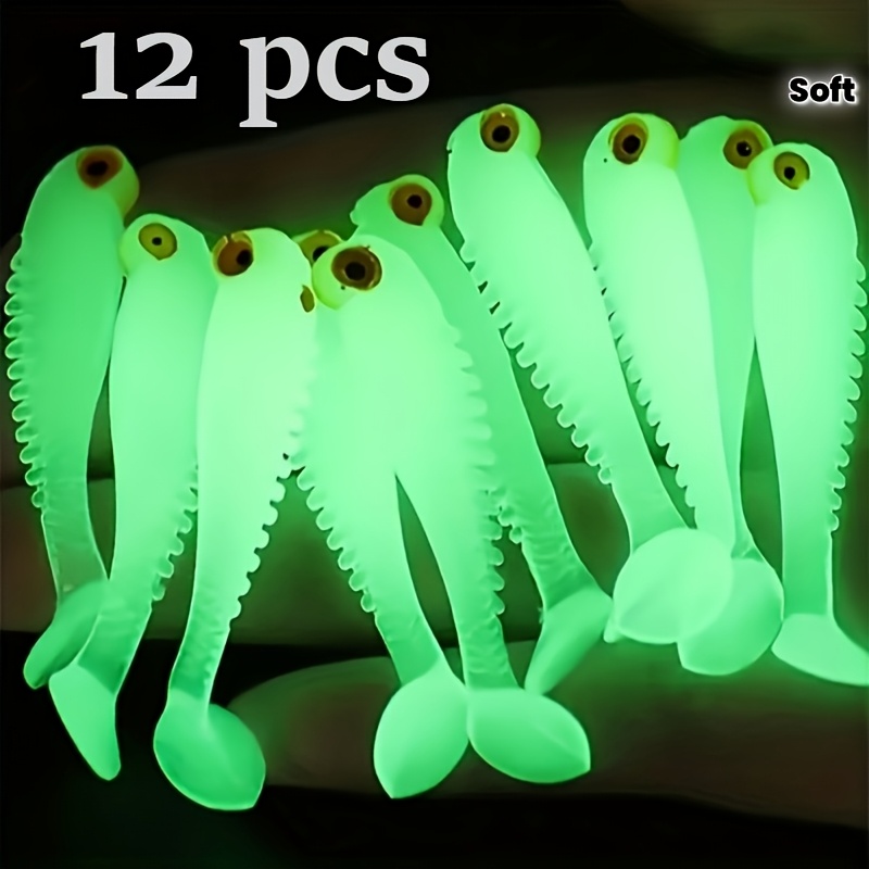 TEMU 12 Señuelos de Pesca Luminosos de Silicona , Cebos Suaves, Cebos Adecuados para la Pesca, Cebos Artificiales, Cebos Suaves, Cebos para la Pesca