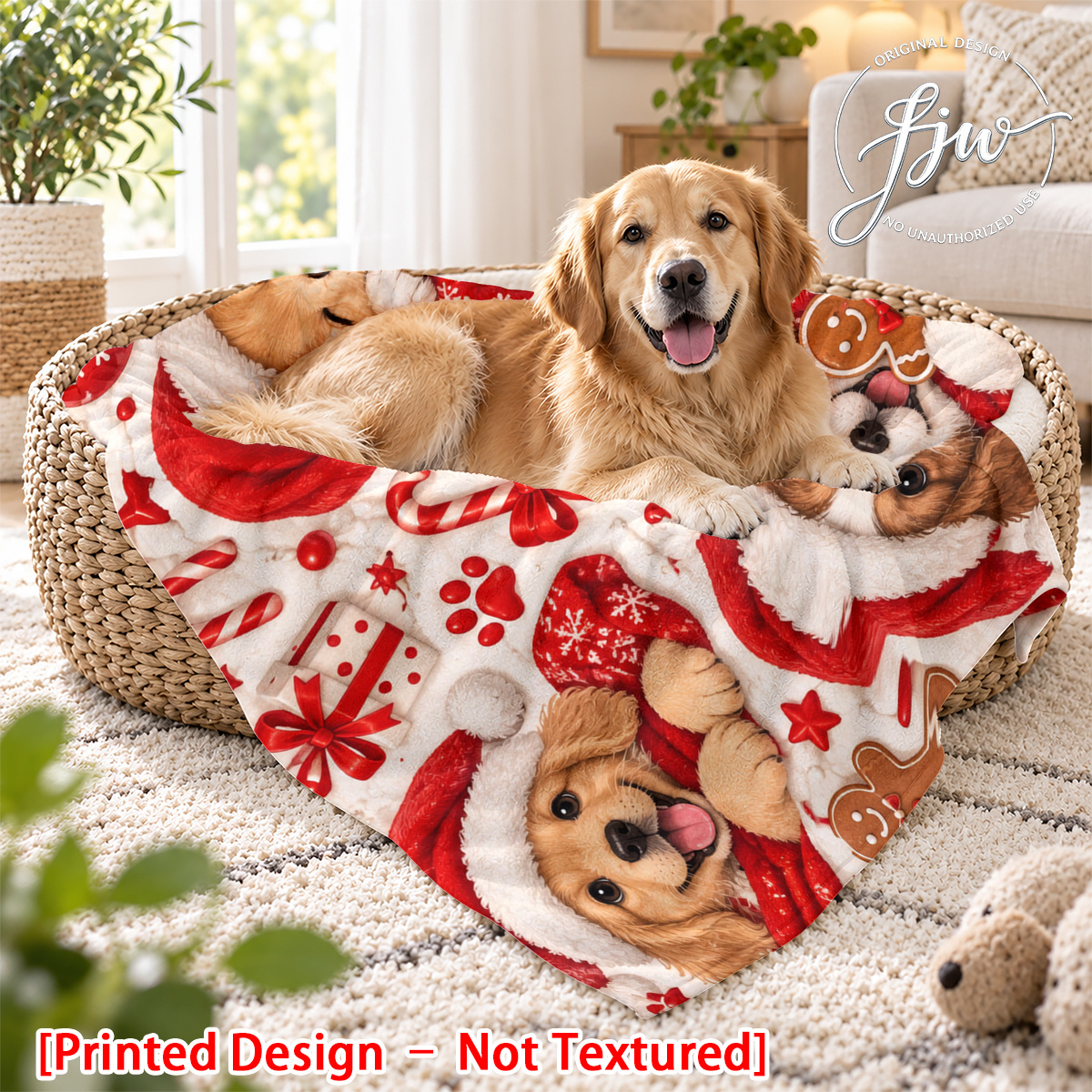 TEMU [printed Design – Not Textured] - 1pc Christmas Cute Golden Retriever Puppy Themed Throw Blanket For Pet Lovers, Festive Christmas-style Pet
