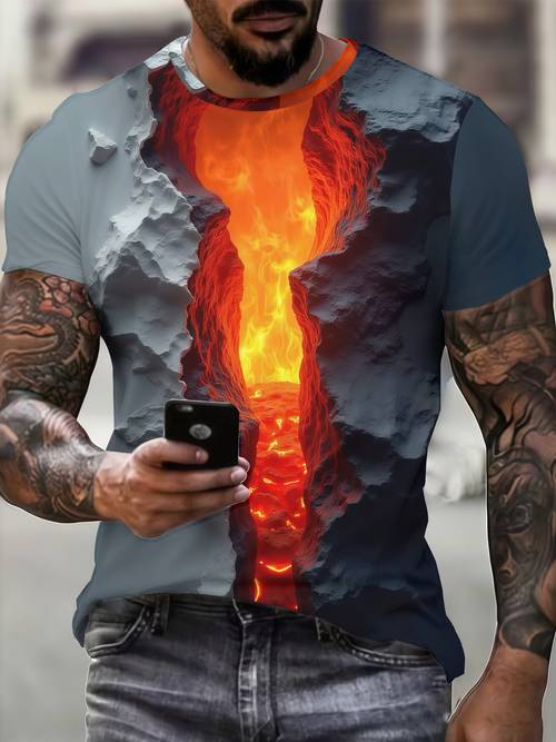 new 3d summer cracked lava visual illusion pattern short sleeve design t shirt trendy mens casual fashion top