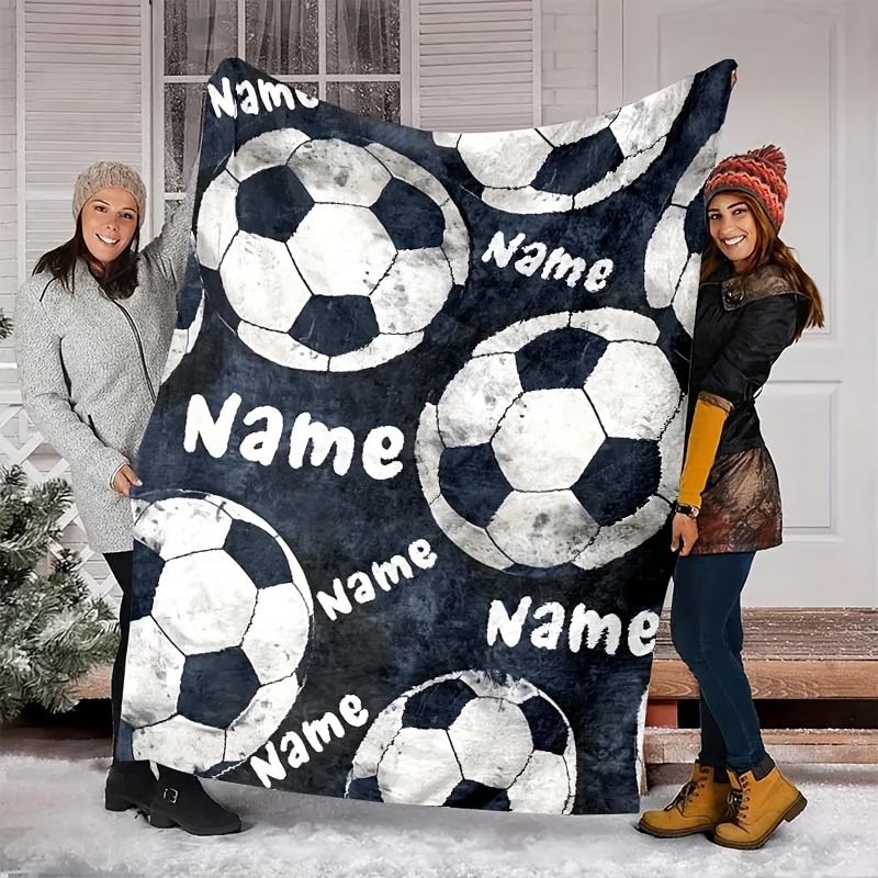 TEMU 1pc Of Customized Creative Football Print Plaid Blanket, Personalized Soft And Warm Digital Printed Checkered Blanket, Suitable For Sofa, Bed,