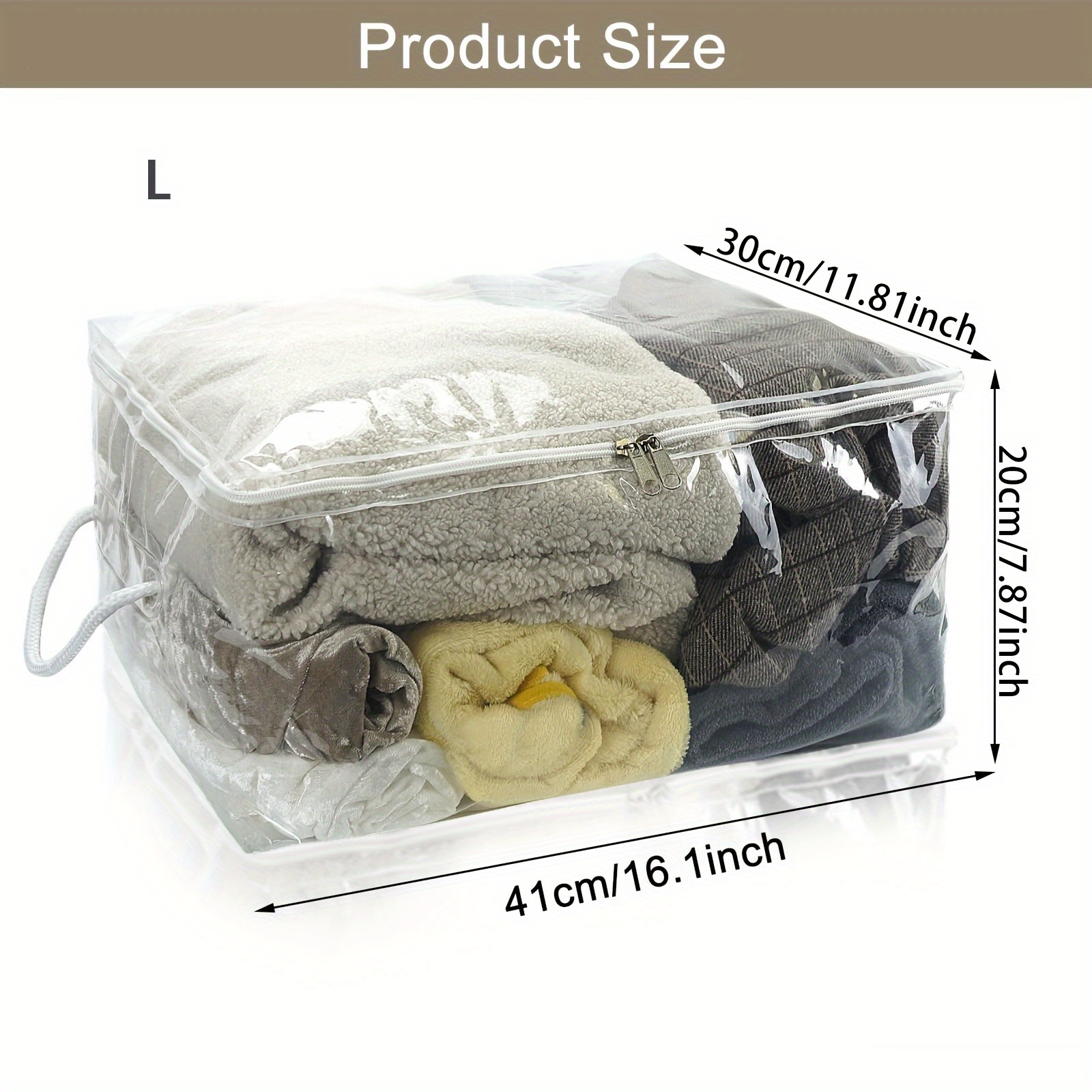 RIKOOI Transparent PVC Storage Bag with Zipper and Handle, Multiple Sizes