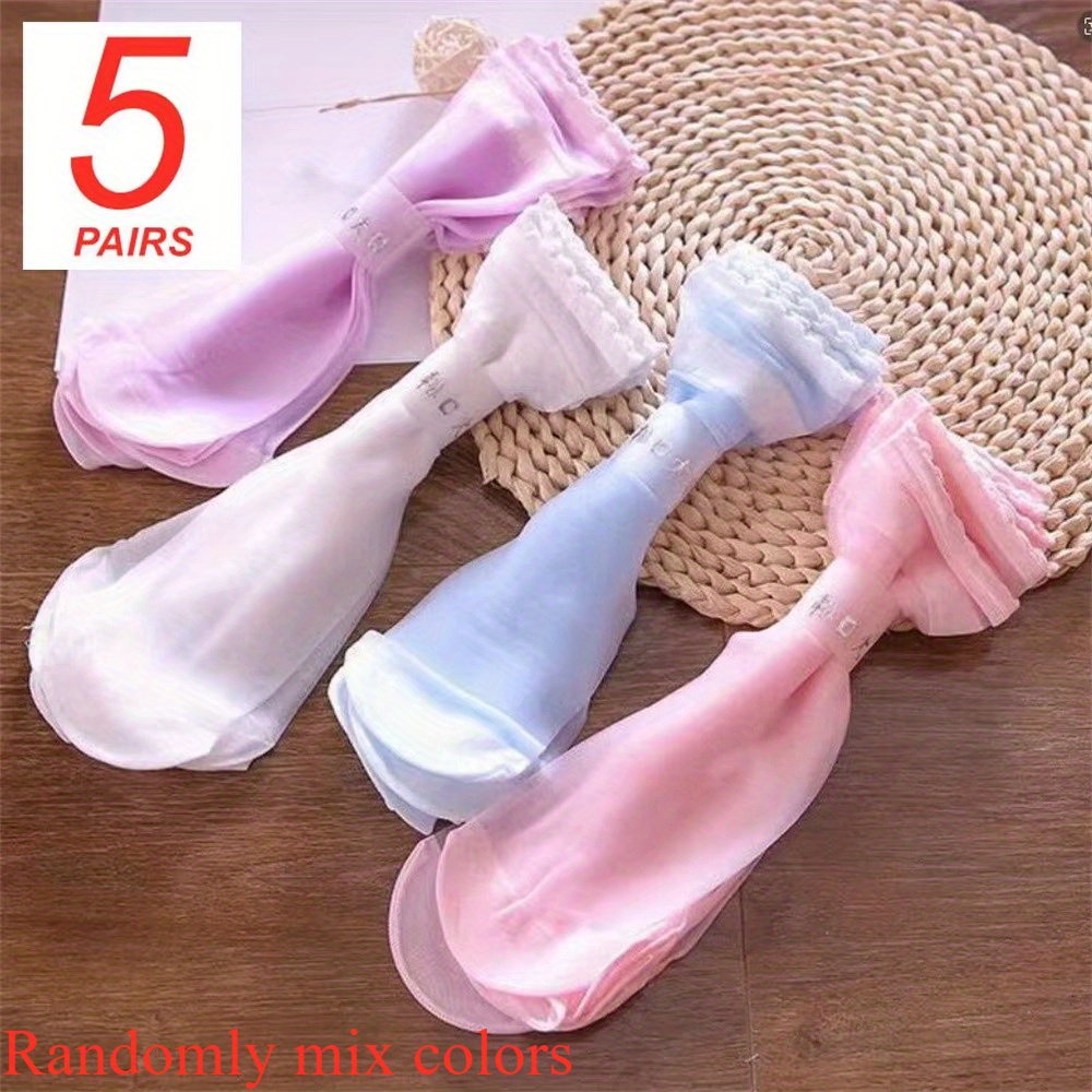 E-shop 5-Paar Frühlings-Sommer Dünne Einfarbige Strümpfe Bequem Atmungsaktiv Transparent Casual Mittellange Socken für Damen Outdoor Sport Reisen