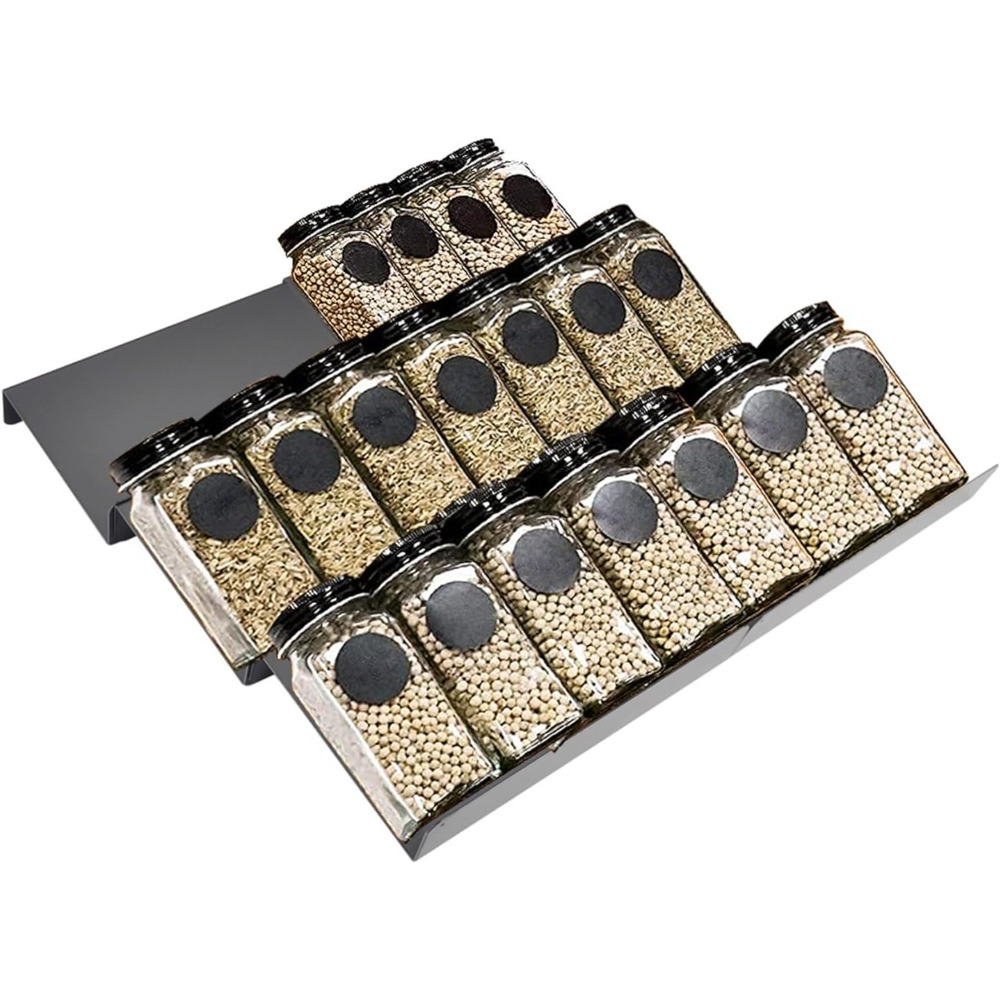 Zree 3-tier 6-piecepowder-coated Metal Spice Rack Organizer For Kitchen Drawer Storage