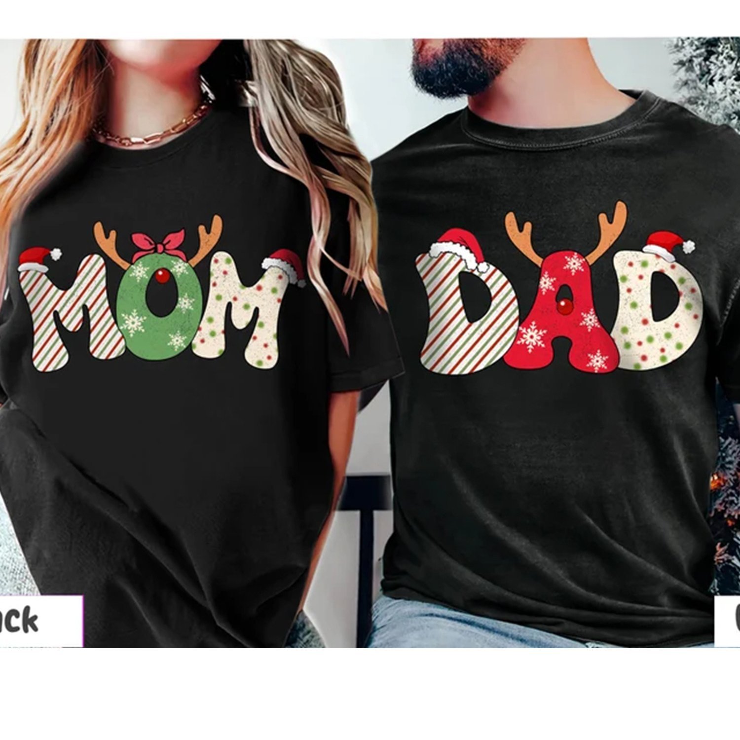 

1pc Christmas Mom & Dad Cotton T-shirt, Crew Neck, Medium Stretch, , Sports Style, 220g Unisex Tee For Couples, Daily & Casual Wear