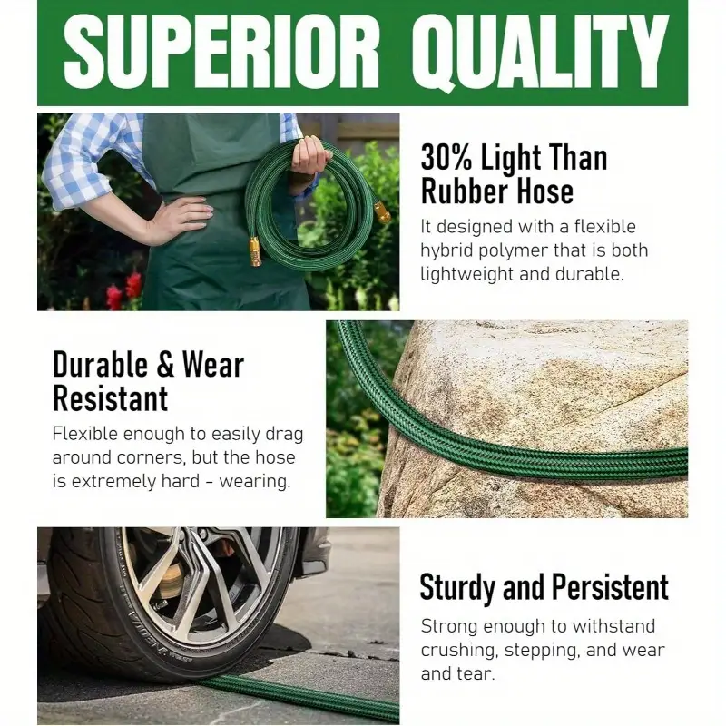 heavy duty non-expandable garden hose - 25ft lightweight flexible hose with kink-resistant design, leakproof male/female connectors, outdoor use for lawn, garden, car washing - compatible with american/european faucets, lawn care, durable construction, sturdy connectors, landscaping professionals Product details 5