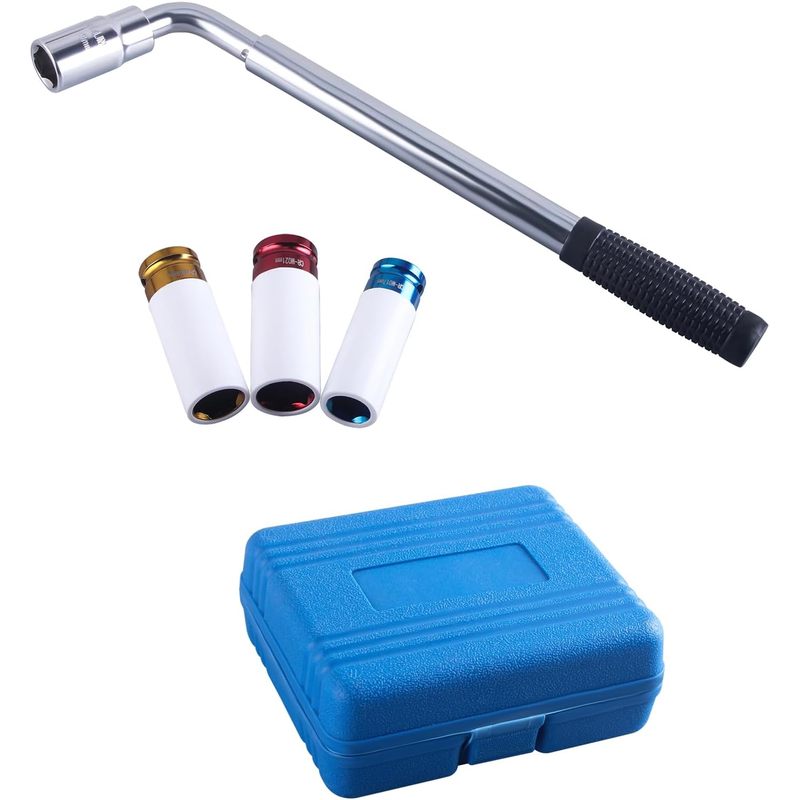 TEMU 1 Set Tyre Wrench With 3pcs 1/2" Drive Colorful Wheel Protective Socket Set, 17mm 19mm 21mm Removal Repair Tool Kit
