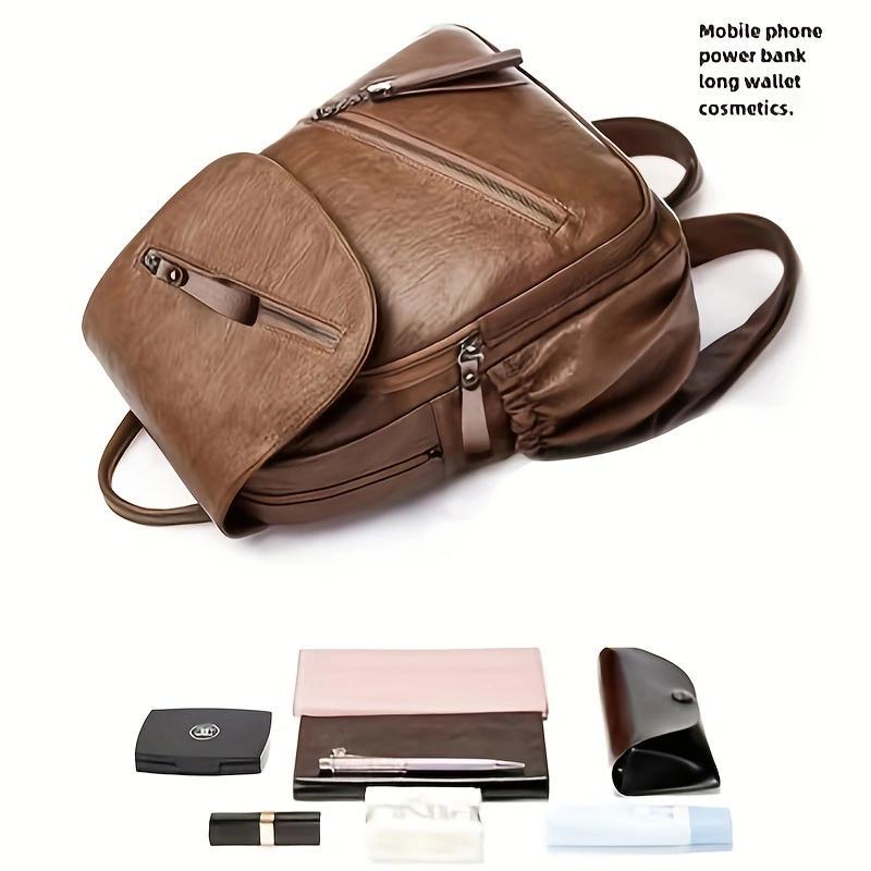 Mochila organizadora multifuncional de gran capacidad, bolso de hombro para mujer, carcasa suave de PU, diseño retro minimalista, bolso pequeño para uso diario